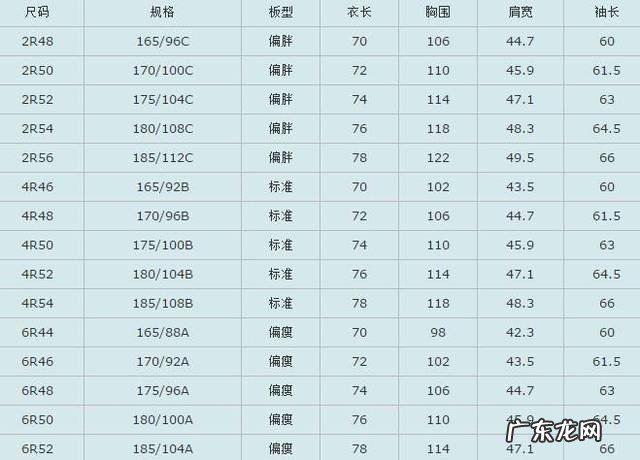 衣服尺码对照表 l号是多大尺码