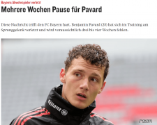 帕瓦尔临阵受伤休战3-4周 拜仁右闸真空仍不想花钱