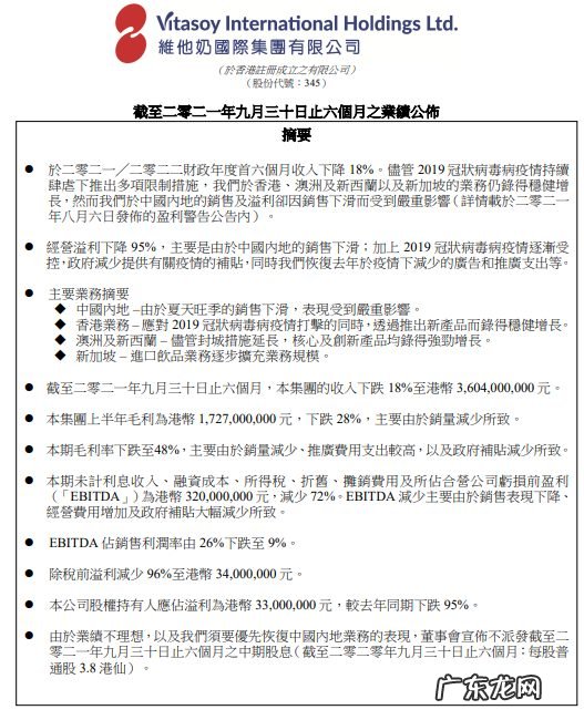 维他奶半年净利润下滑95%,业内人士预测恢复需三年