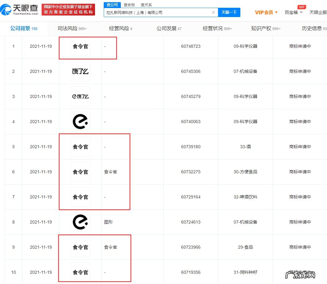 饿了么关联公司申请注册多个“食令官”商标