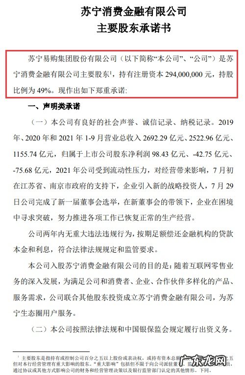 苏宁发布苏宁消费金融有限公司主要股东承诺书