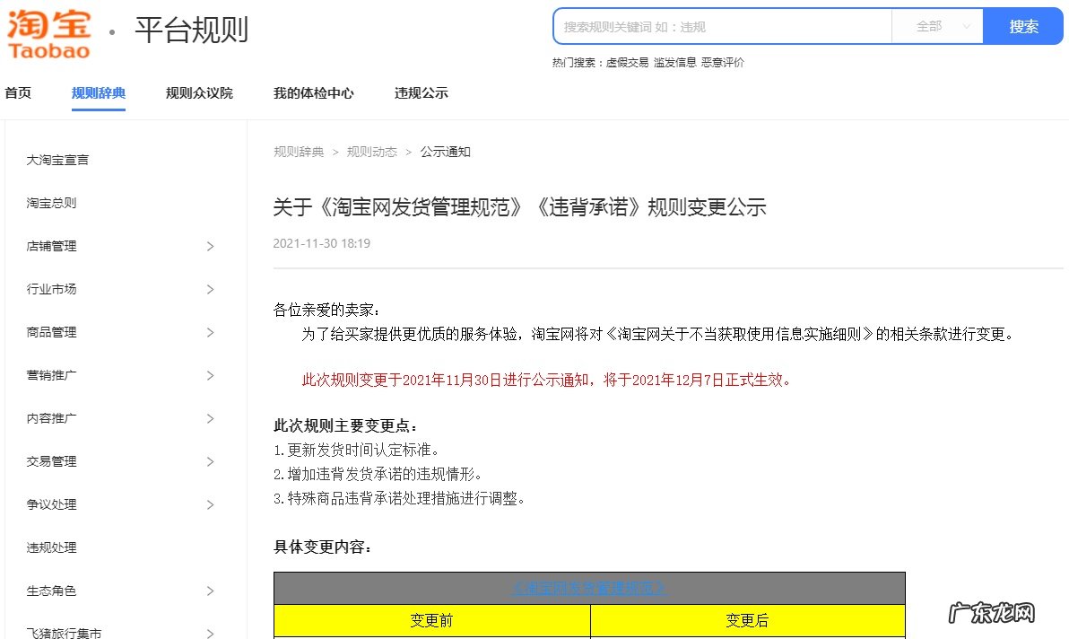 淘宝网调整发货管理规范和违背承诺实施细则
