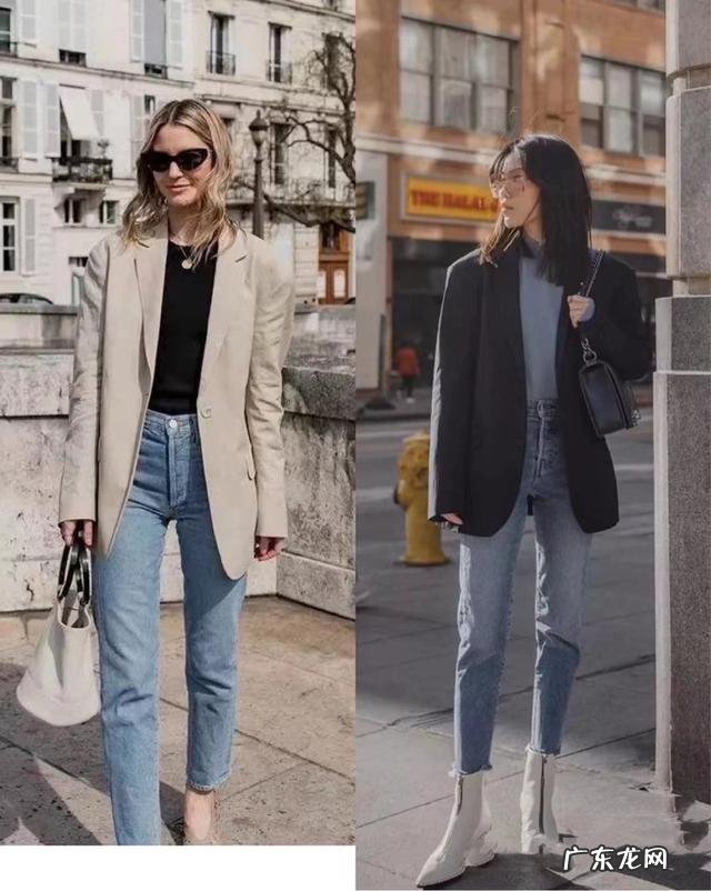 宽腿牛仔裤小西服搭配 2022年最流行的西服搭小脚牛仔裤