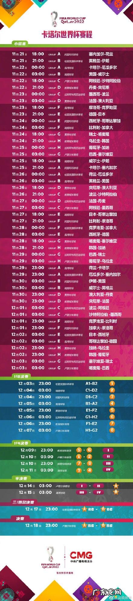 2022卡塔尔世界杯完整赛程表确定