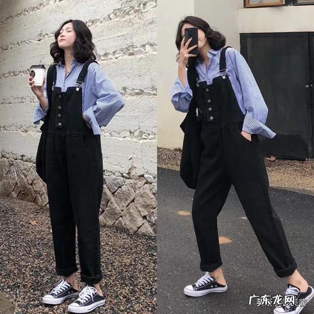 黑色牛仔背带裤配什么上衣?