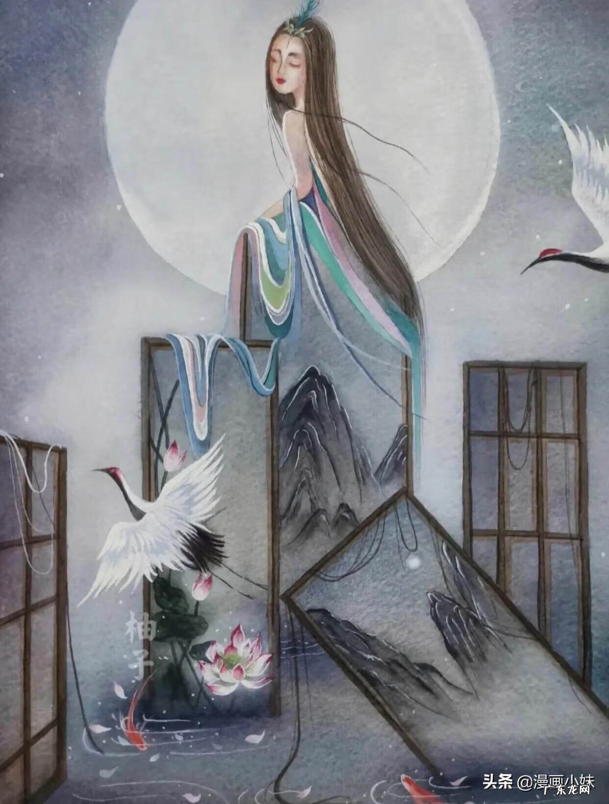 古风水彩画风景 古风水彩画图片