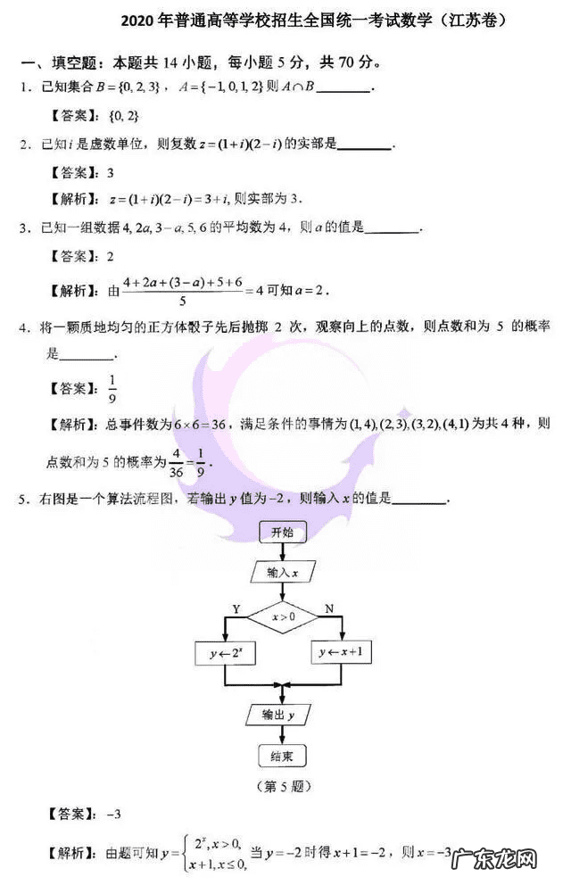 江苏2020年高考数学试卷 江苏省高考数学试卷2020