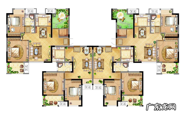 蝶形两梯四户户型图 两梯四户蝶形平面图