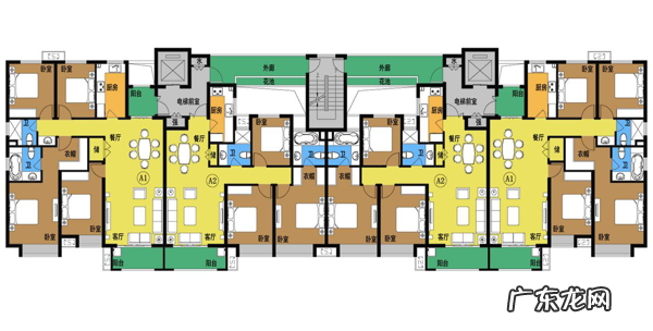 蝶形两梯四户户型图 两梯四户蝶形平面图