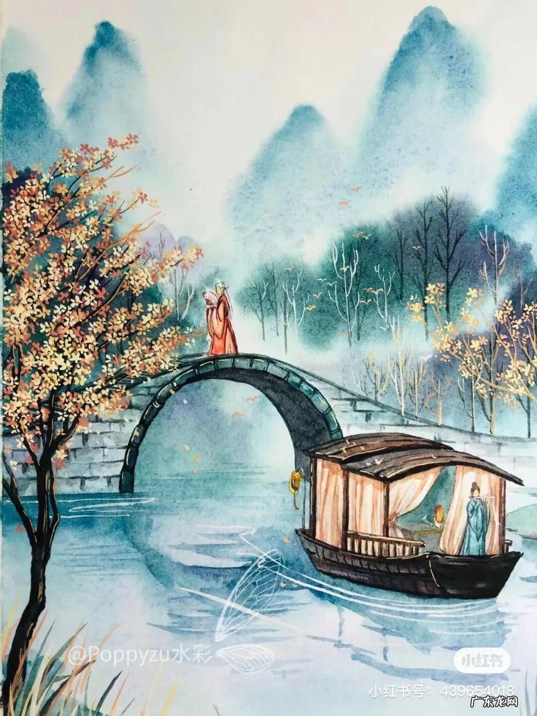 国风彩绘 国风水彩画 简约