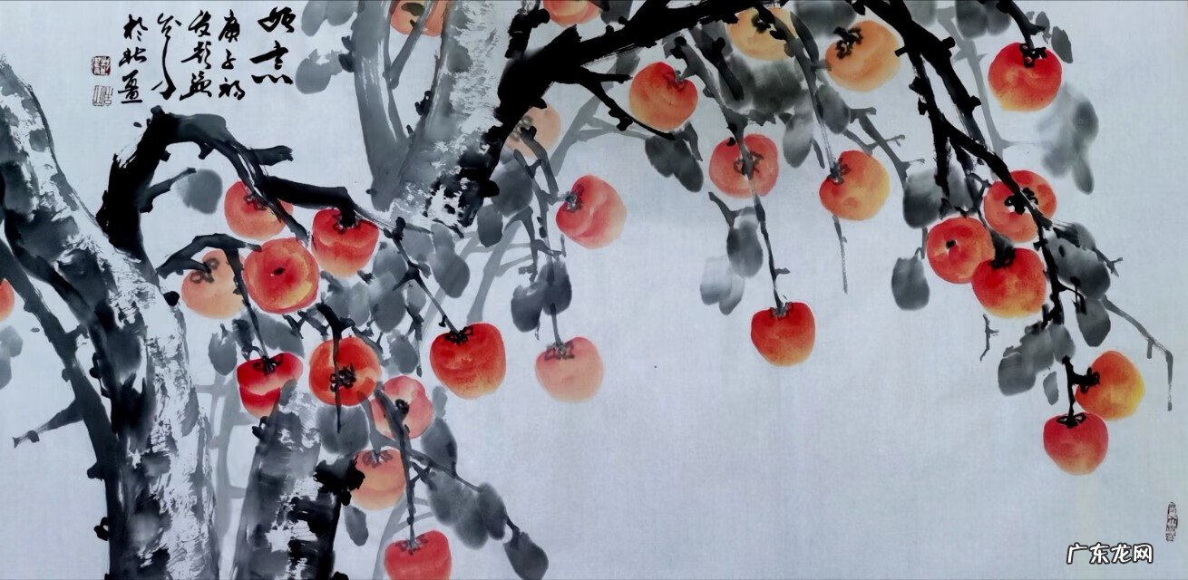 国画花生柿子图片好事发生 柿子画的寓意风水