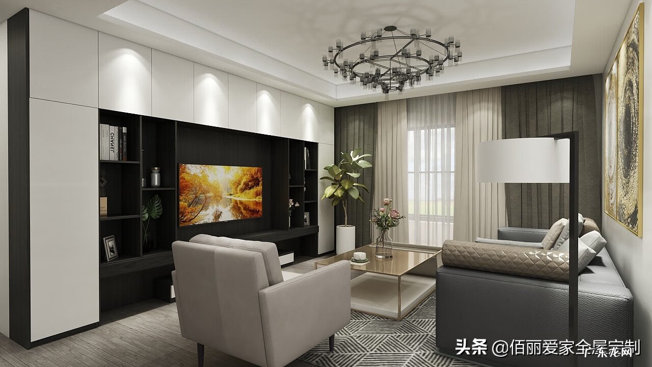 不对称电视柜效果图 电视柜对称设计