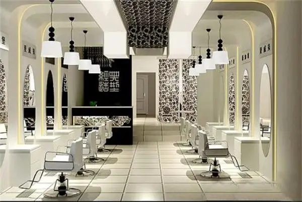 理发店设计装修图片 发廊装修设计风格图案复古60平方