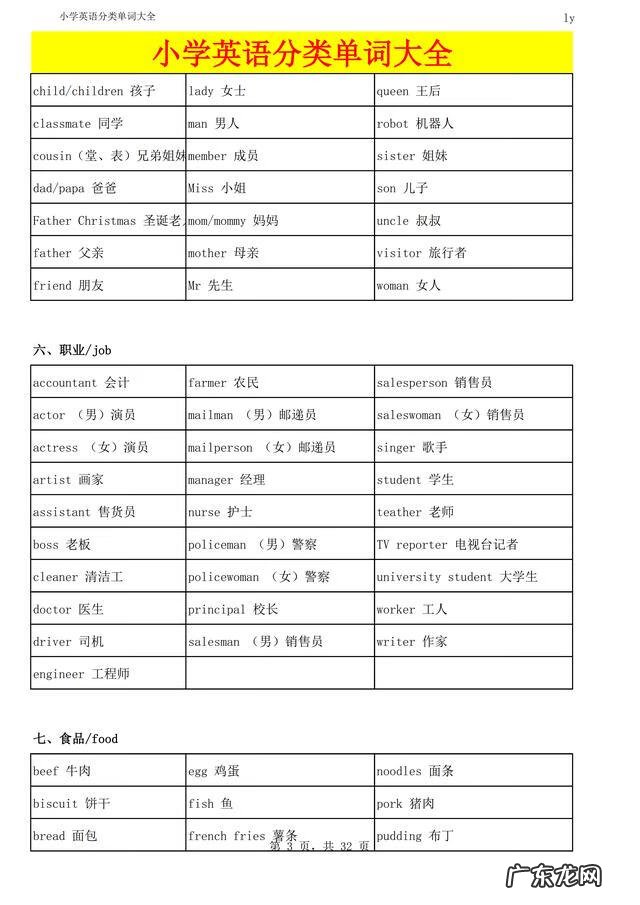 小学三年级英语资料 小学三年级英语单词