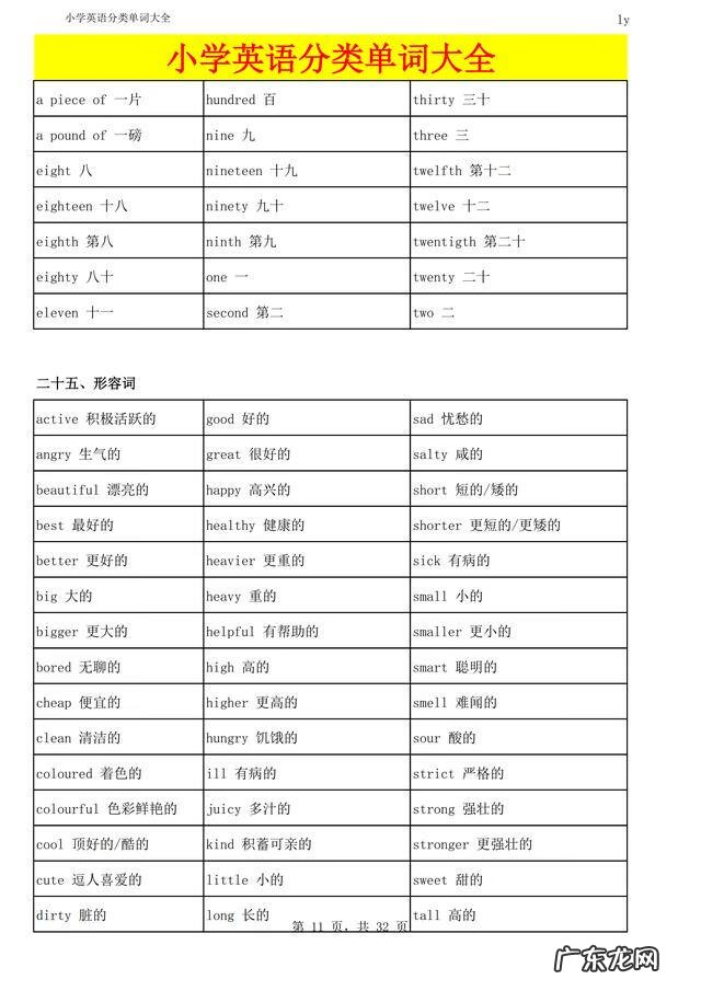 小学三年级英语资料 小学三年级英语单词