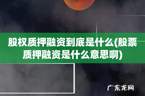 股票质押融资是什么意思啊 股权质押融资到底是什么