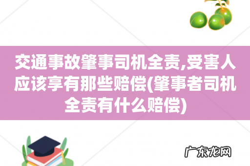 肇事者司机全责有什么赔偿 交通事故肇事司机全责,受害人应该享有那些赔偿