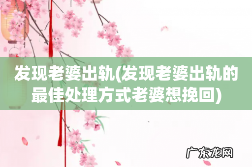 发现老婆出轨的最佳处理方式老婆想挽回 发现老婆出轨