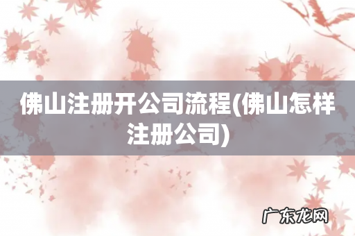 佛山怎样注册公司 佛山注册开公司流程