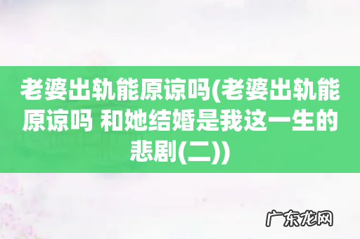 老婆出轨能原谅吗 和她结婚是我这一生的悲剧(二 老婆出轨能原谅吗)