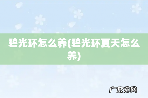 碧光环夏天怎么养 碧光环怎么养