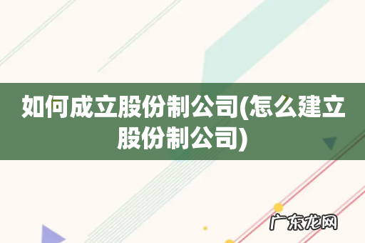 怎么建立股份制公司 如何成立股份制公司