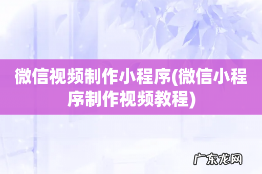 微信小程序制作视频教程 微信视频制作小程序
