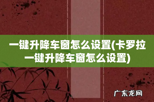卡罗拉一键升降车窗怎么设置 一键升降车窗怎么设置