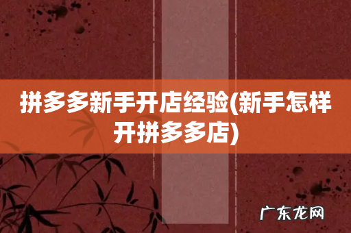 新手怎样开拼多多店 拼多多新手开店经验