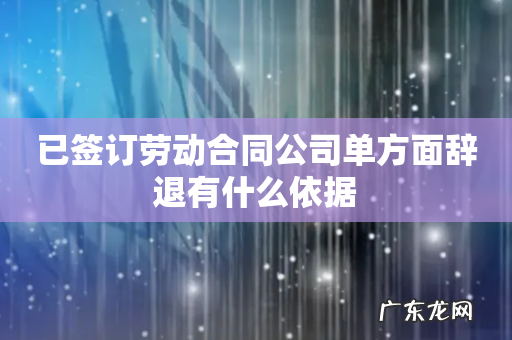 已签订劳动合同公司单方面辞退有什么依据