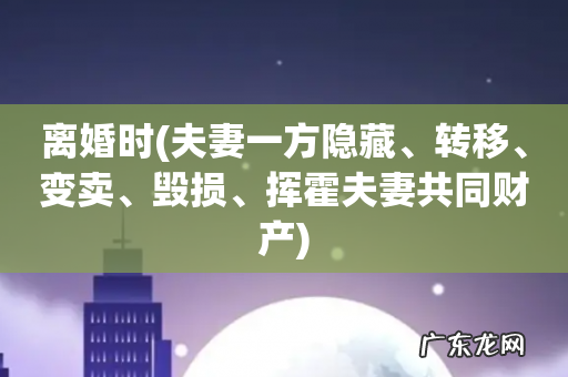 夫妻一方隐藏、转移、变卖、毁损、挥霍夫妻共同财产 离婚时