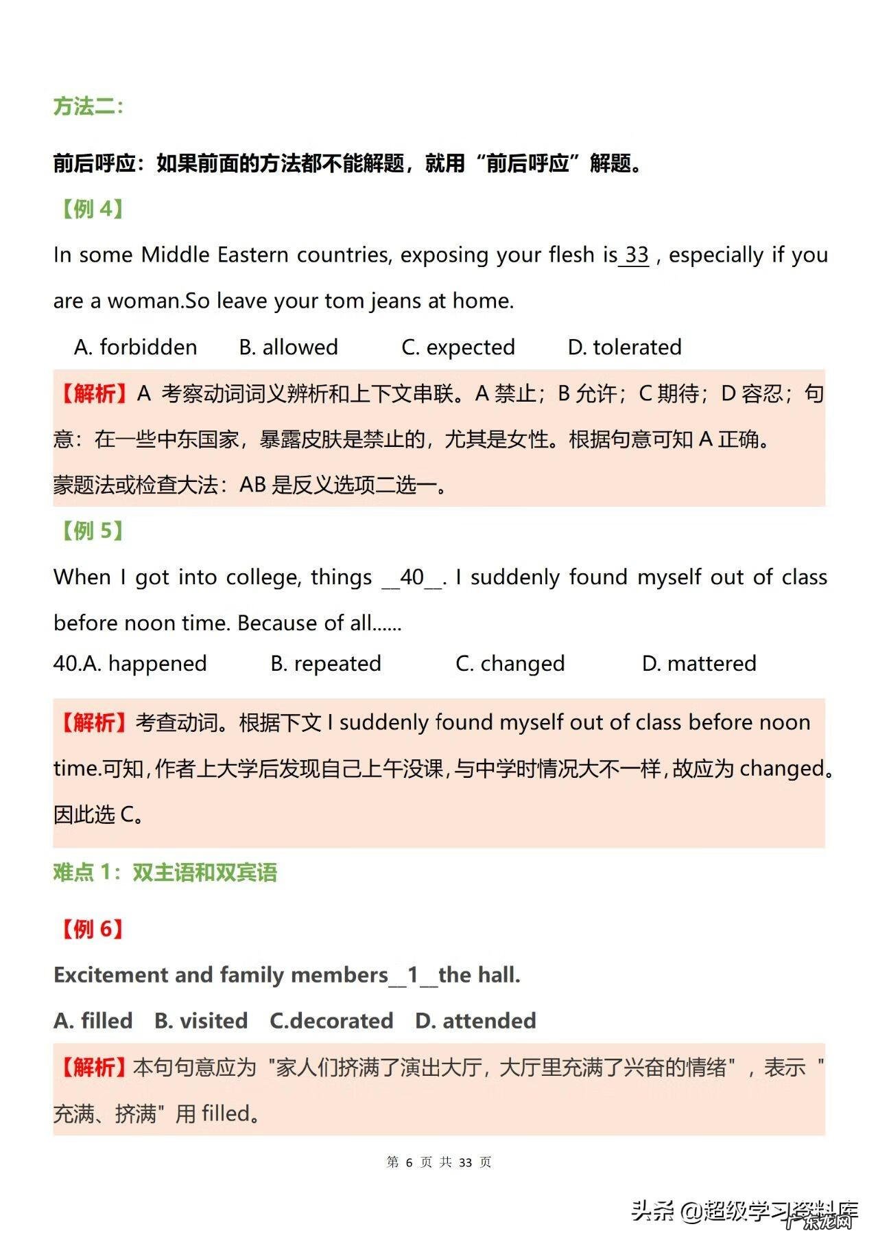 高二英语完形填空100篇