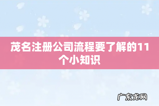 茂名注册公司流程要了解的11个小知识