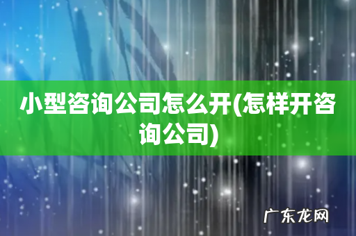 怎样开咨询公司 小型咨询公司怎么开