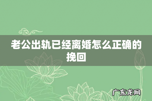 老公出轨已经离婚怎么正确的挽回