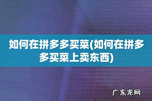 如何在拼多多买菜上卖东西 如何在拼多多买菜