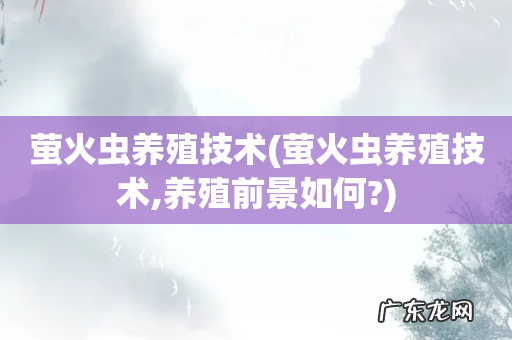 萤火虫养殖技术,养殖前景如何? 萤火虫养殖技术