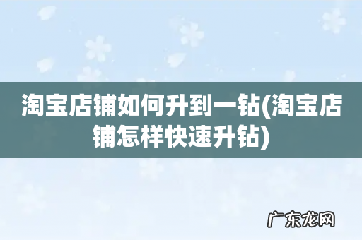 淘宝店铺怎样快速升钻 淘宝店铺如何升到一钻