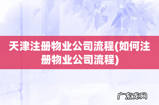 如何注册物业公司流程 天津注册物业公司流程