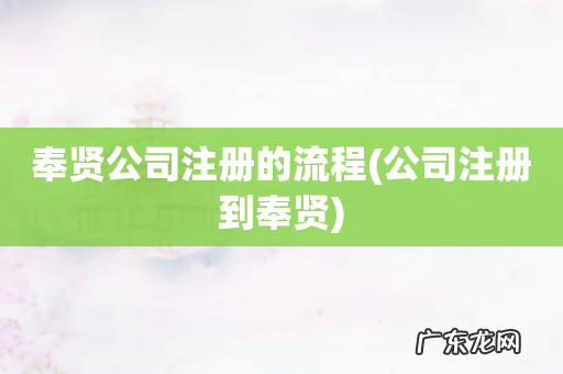 公司注册到奉贤 奉贤公司注册的流程