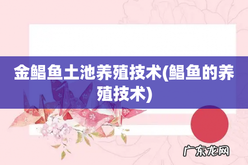 鲳鱼的养殖技术 金鲳鱼土池养殖技术