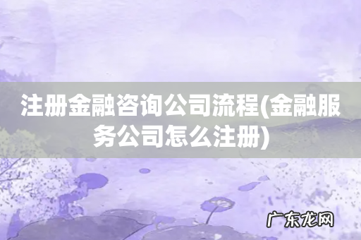金融服务公司怎么注册 注册金融咨询公司流程