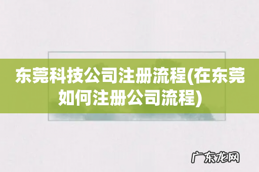 在东莞如何注册公司流程 东莞科技公司注册流程