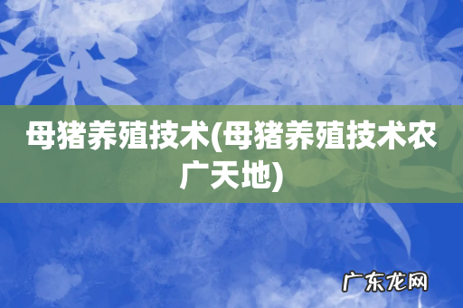 母猪养殖技术农广天地 母猪养殖技术