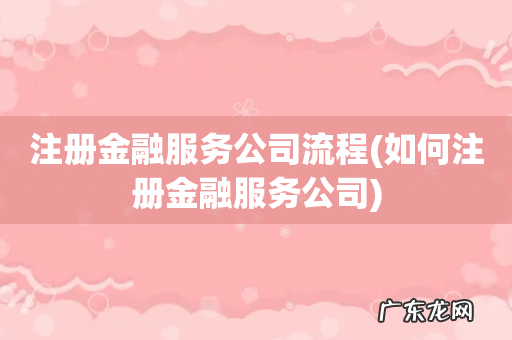 如何注册金融服务公司 注册金融服务公司流程