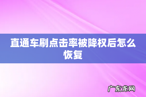 直通车刷点击率被降权后怎么恢复