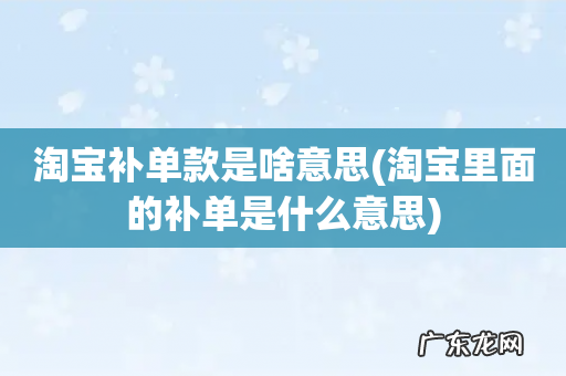 淘宝里面的补单是什么意思 淘宝补单款是啥意思