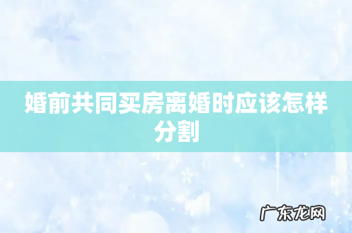 婚前共同买房离婚时应该怎样分割