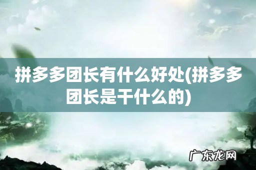 拼多多团长是干什么的 拼多多团长有什么好处