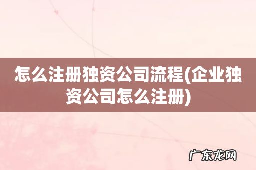 企业独资公司怎么注册 怎么注册独资公司流程